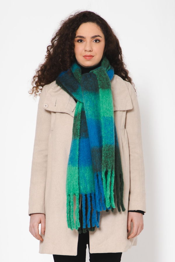 Vismaya Brushed Checkered Print Scarf - Blue Green
