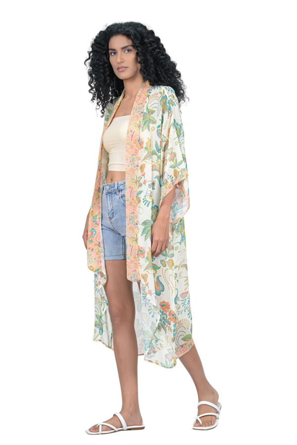 Vismaya Charming Floral Kimono - Beige