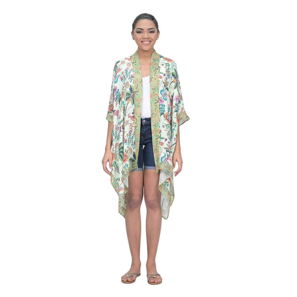 Vismaya Charming Floral Kimono - Green - Image 1 of 5