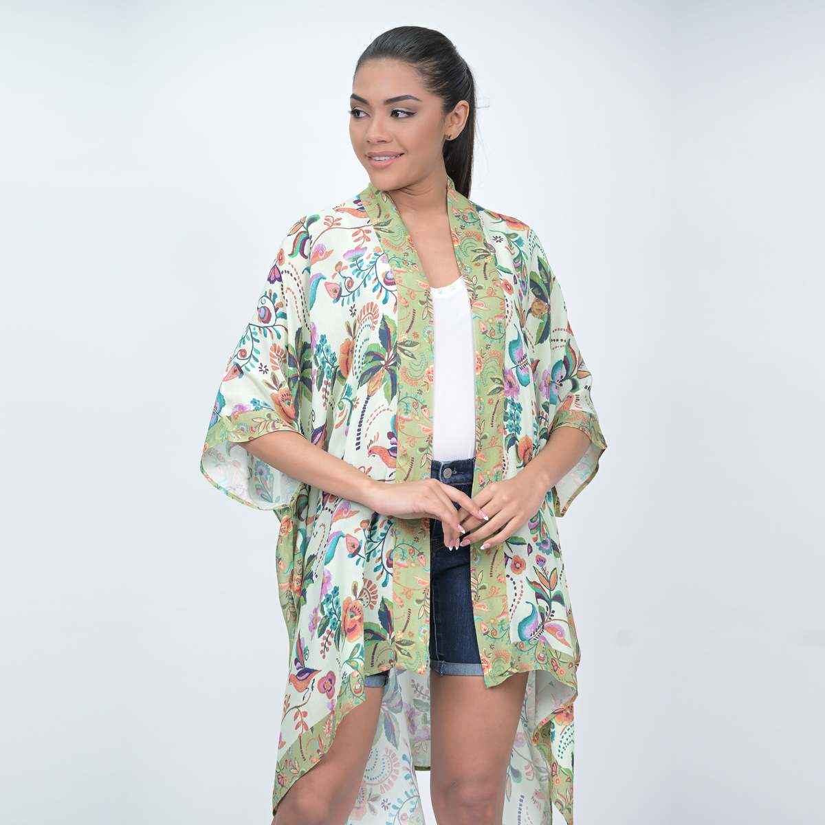 Vismaya Charming Floral Kimono - Green - Image 2 of 5