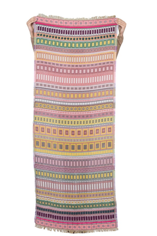 Vismaya City Lines Stripe Embroidered Scarf - Moss Green