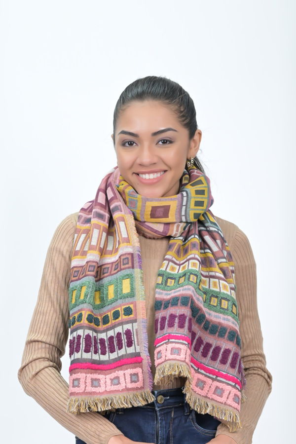 Vismaya City Lines Stripe Embroidered Scarf - Moss Green