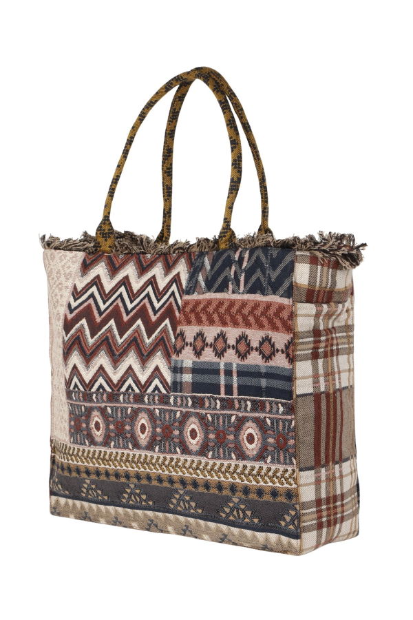 Vismaya Eminent Jacquard Tote Bag - Beige Brown