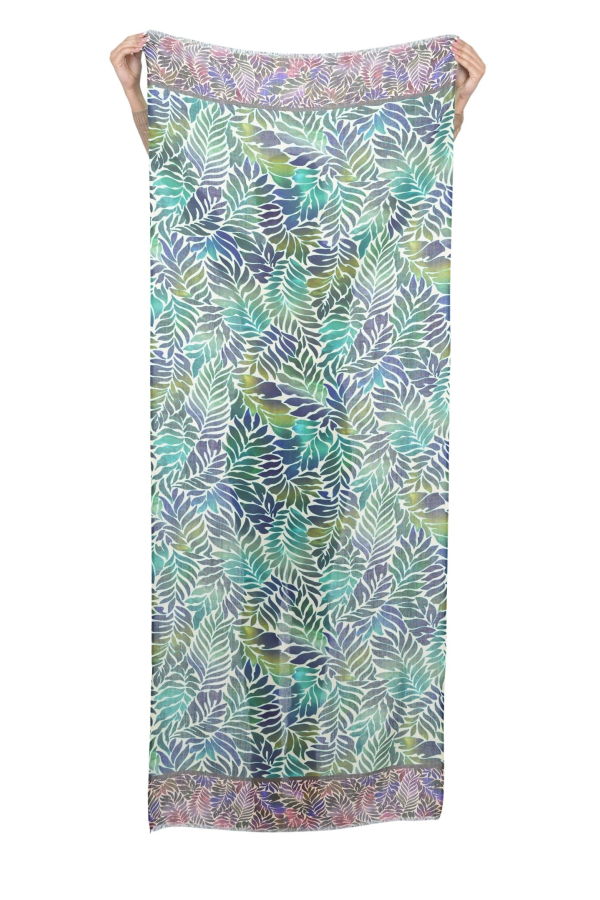 Vismaya Fern Wool Twill Scarf - Blue Green