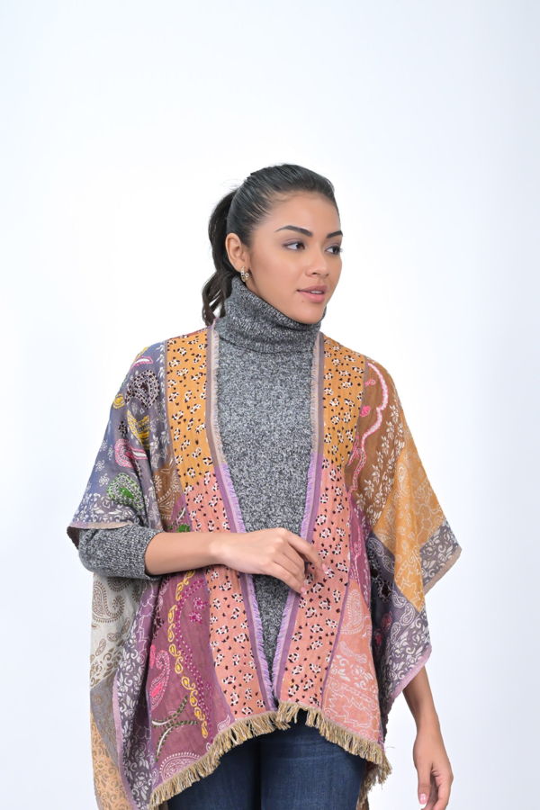Vismaya Paloma Multicolor Paisley Poncho - Gold Flake
