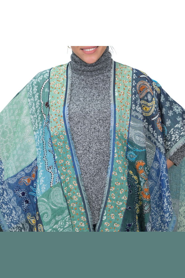 Vismaya Paloma Paisley Poncho - Green/Multicolor
