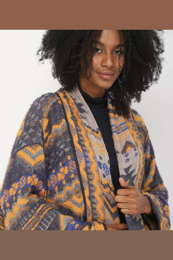 Vismaya Santo Kimono - Navy Mustard