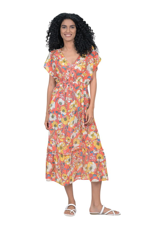 Vismaya Sunrise Blossom Caftan - Orange