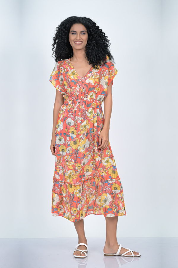 Vismaya Sunrise Blossom Caftan - Orange