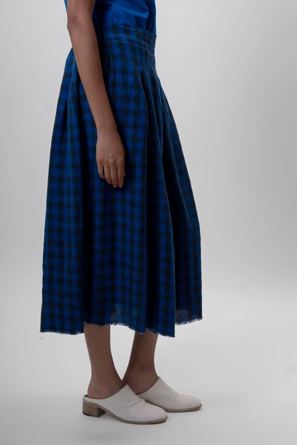 Aequamente Linen Blue Check Skirt - Blue/Black