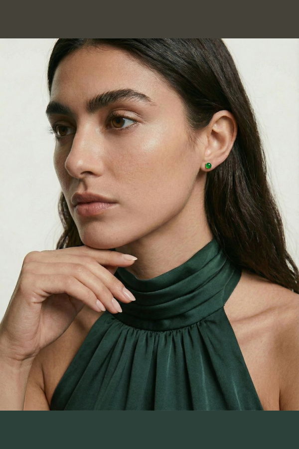 seree Remi Imperial Green Jade Stud Earrings