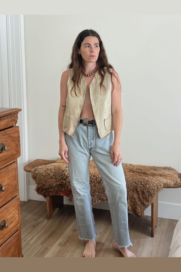 1950s Rugged Leather Vest - Faded Yellow