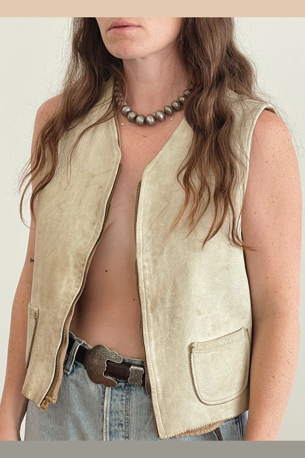 1950s Rugged Leather Vest - Faded Yellow