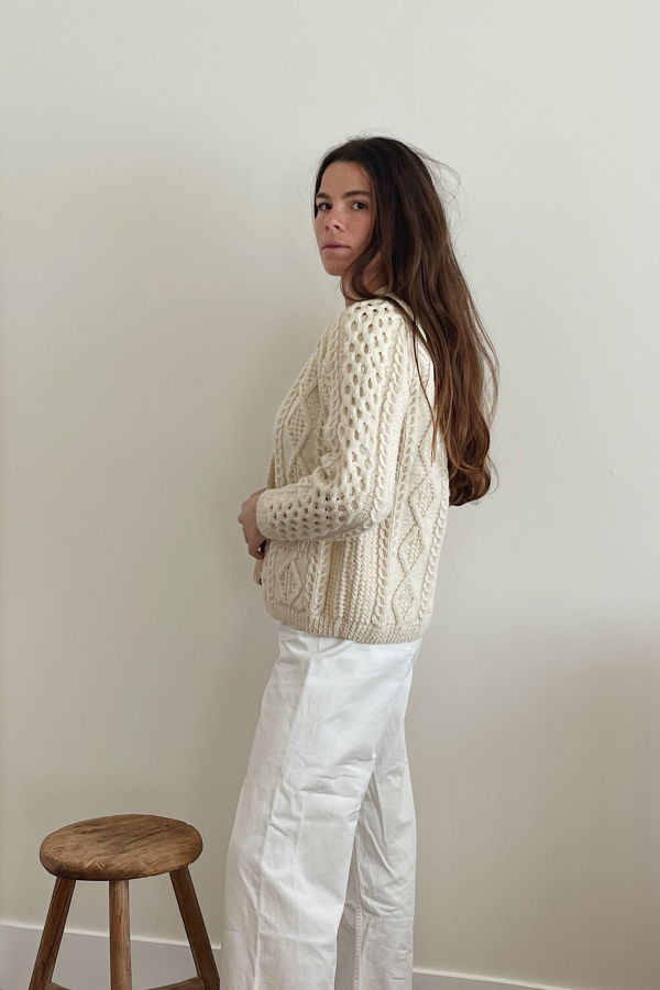 Handknit Wool Fisherman Cardigan - Cream
