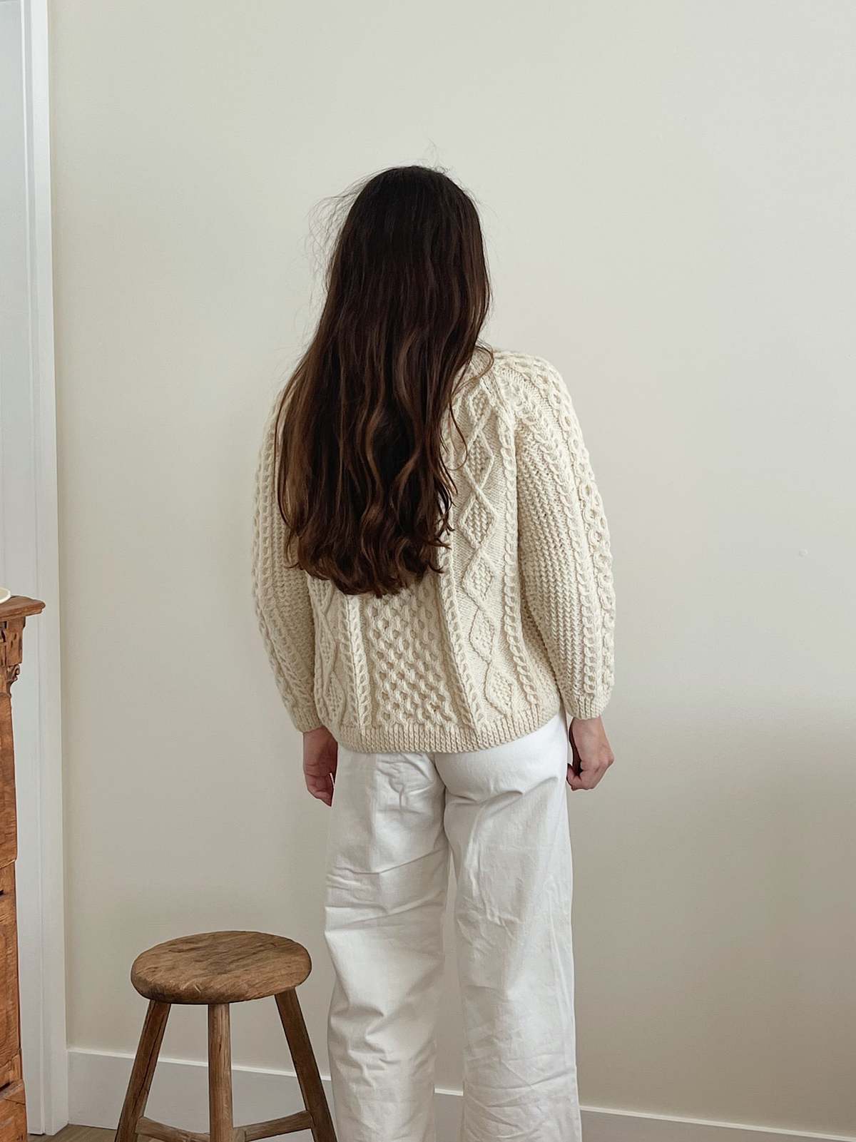 Handknit Wool Fisherman Cardigan - Cream - Image 4 of 4