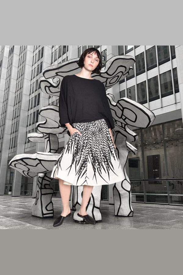 Uzi NYC Feather Midi Skirt