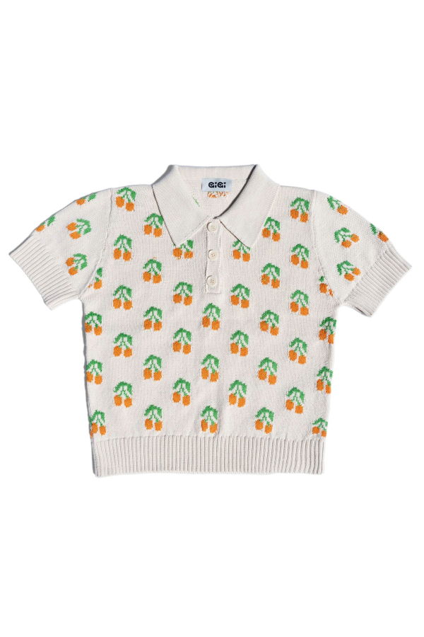 Gigi Knitwear Cherry Polo Top - Natural
