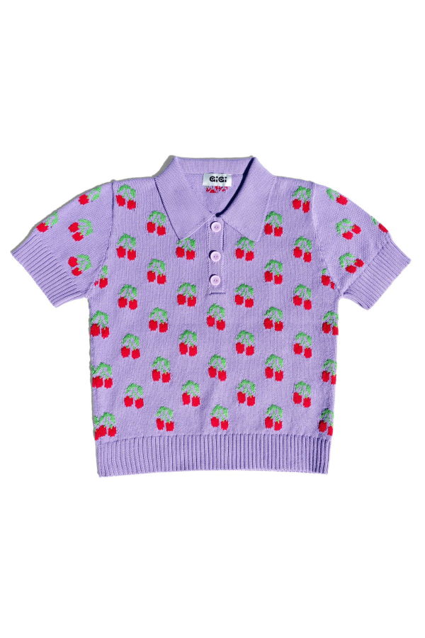 Gigi Knitwear Cherry Polo Top - Violet
