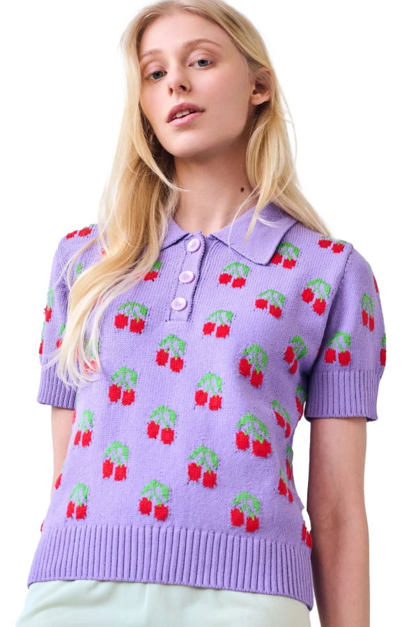 Gigi Knitwear Cherry Polo Top - Violet