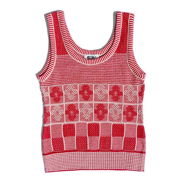 Gigi Knitwear Lila Flower Check Tank Top - Red/Natural