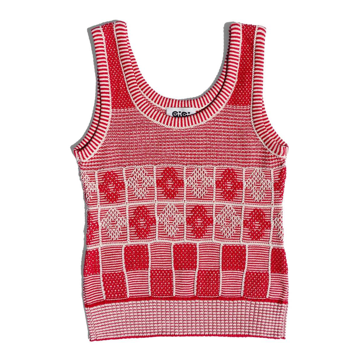 Gigi Knitwear Lila Flower Check Tank Top - Red/Natural - Image 1 of 1