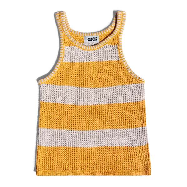 Gigi Knitwear Mesh Cotton Tank Dress - Natural/Yellow