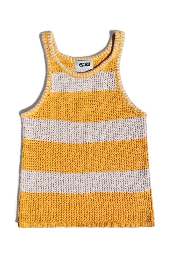 Gigi Knitwear Mesh Cotton Tank Dress - Natural/Yellow
