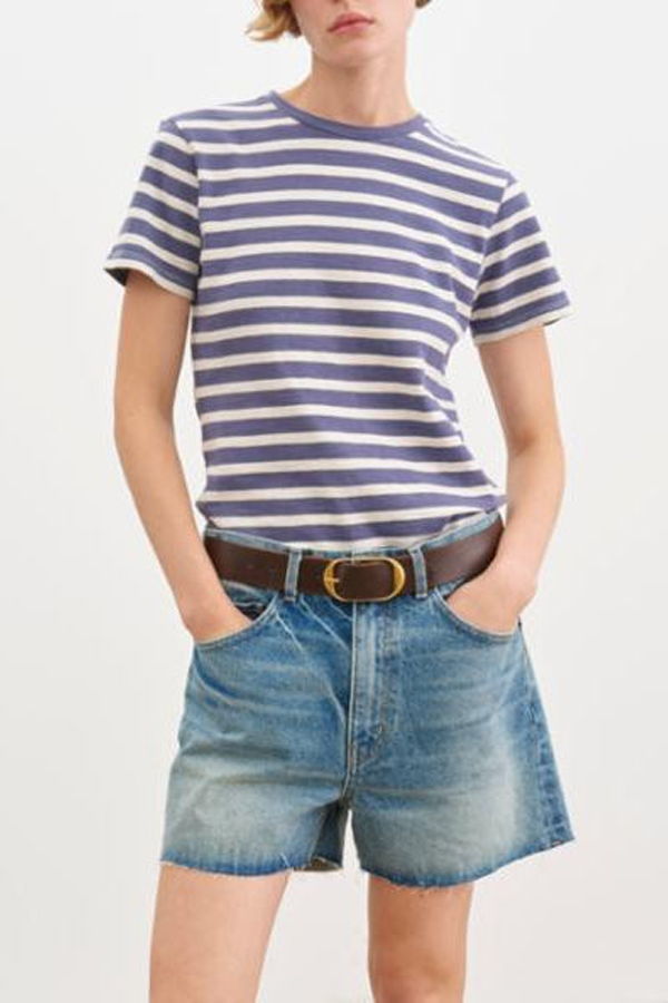 Nili Lotan Lana Crewneck Tee - French Blue / Off White