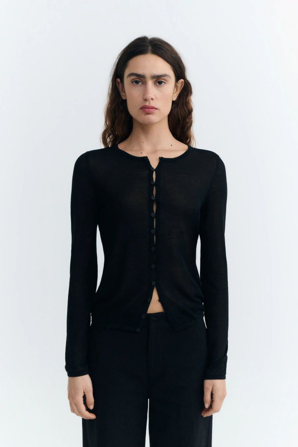 Thinking MU Manon Sheer Knit Cardigan - Black