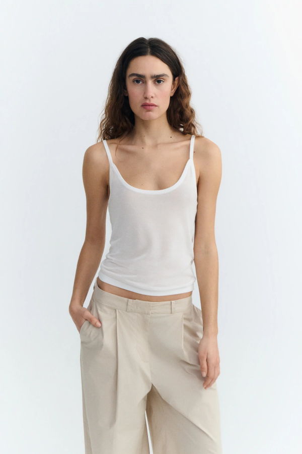 Thinking MU Sheer Knit Tank Top - White