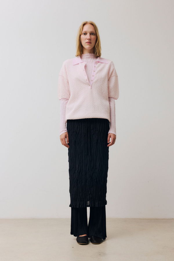 Rus Mantel Polo Sweater - Pale Pink