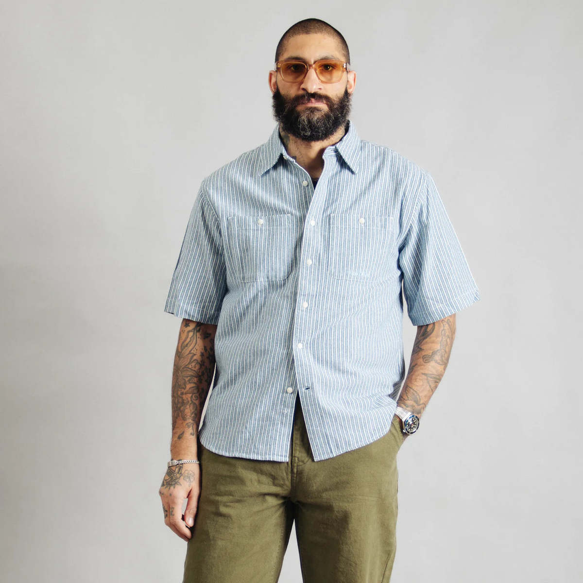 DUBBLEWARE Short Sleeve Workshirt - Broken Twill - Image 7 of 12