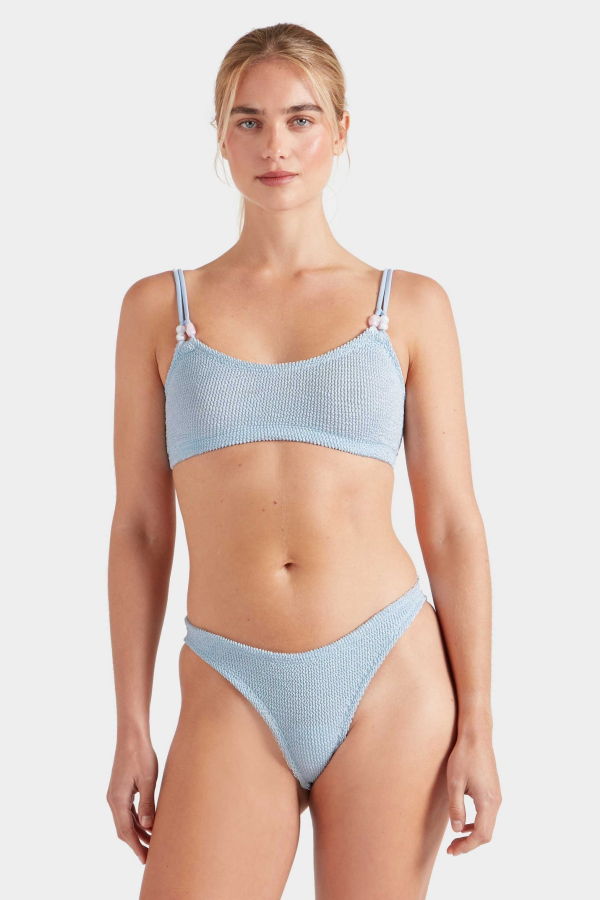 Hunza G Cassie Beaded Bandeau Bikini Set - Metallic Ice Blue