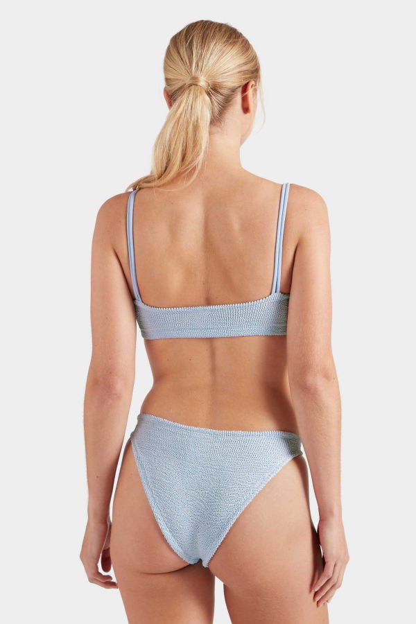 Hunza G Cassie Beaded Bandeau Bikini Set - Metallic Ice Blue