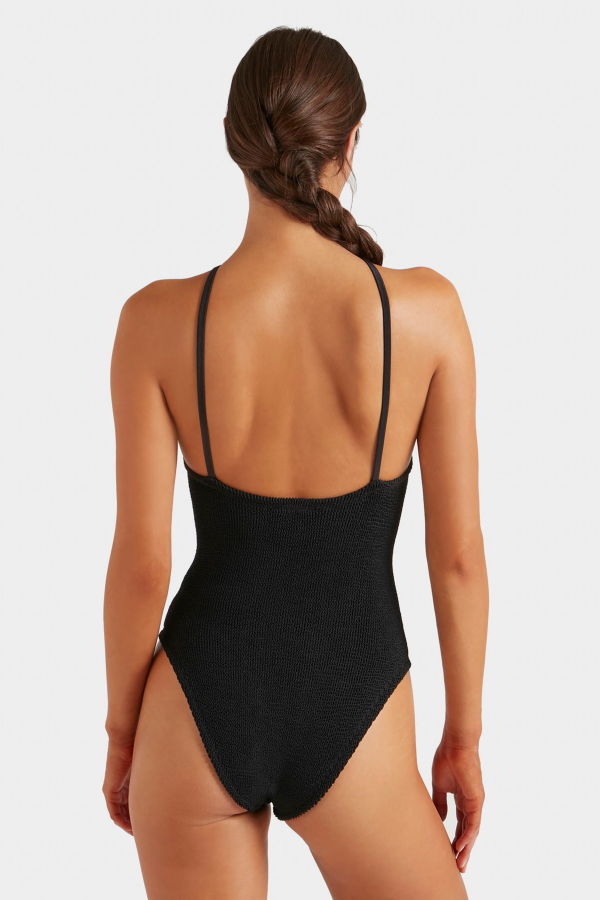 Hunza G Jasmine High Neck Tonal Hoop One Piece Swimsuit - Black