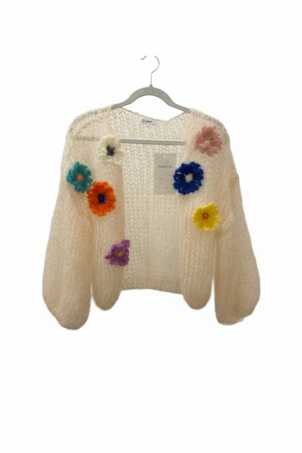 Maiami Mohair Bomber Cardigan Sweater - Soft Apricot