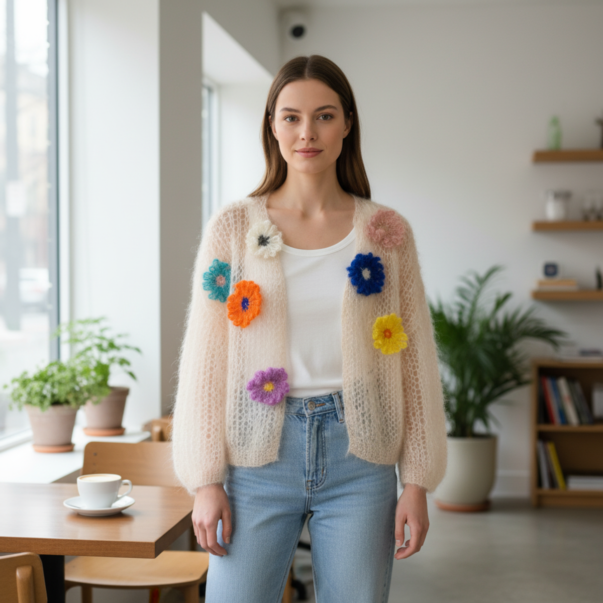 Maiami Mohair Bomber Cardigan Sweater - Soft Apricot - Image 3 of 4