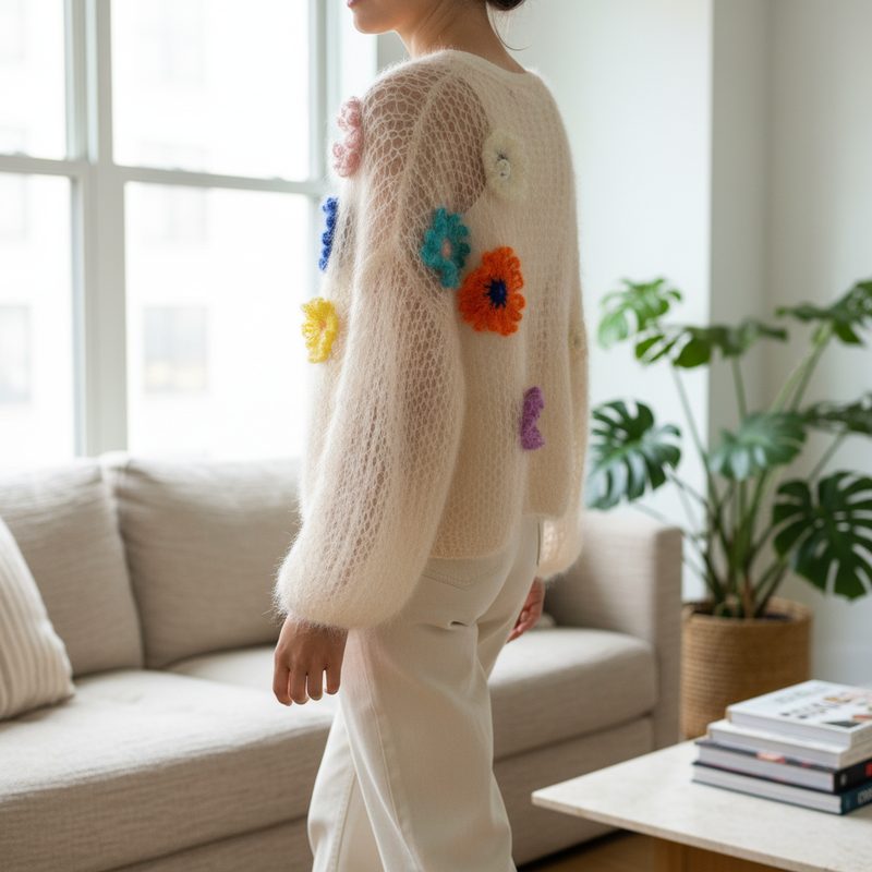 Maiami Mohair Bomber Cardigan Sweater - Soft Apricot