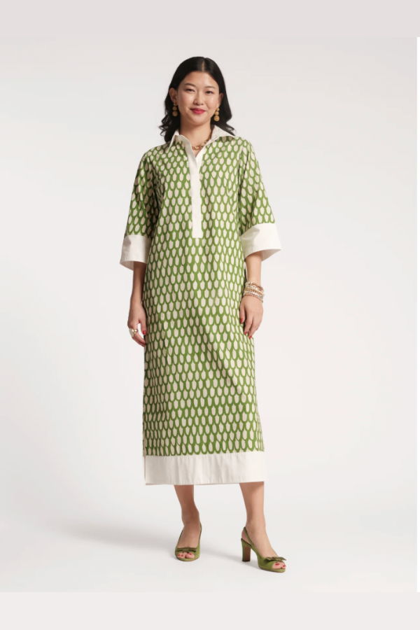 Frances Valentine Tracey Midi Dress Loop Print Dress - Green/Oyster