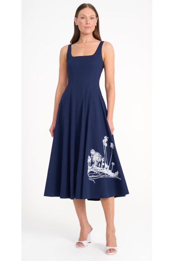 Staud Wells Dress - Navy Embroidery