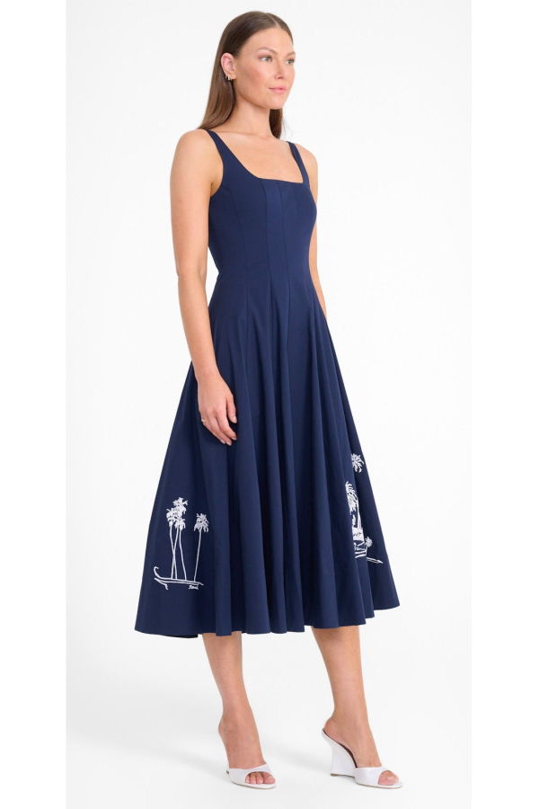 Staud Wells Dress - Navy Embroidery