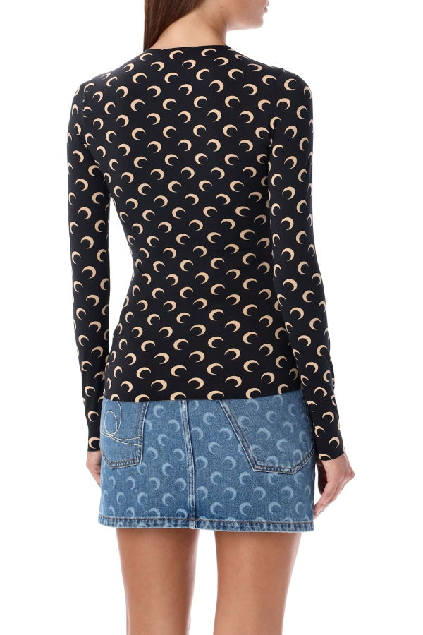MARINE SERRE Moon Round Neck Second Skin Top - Black Moon Tan