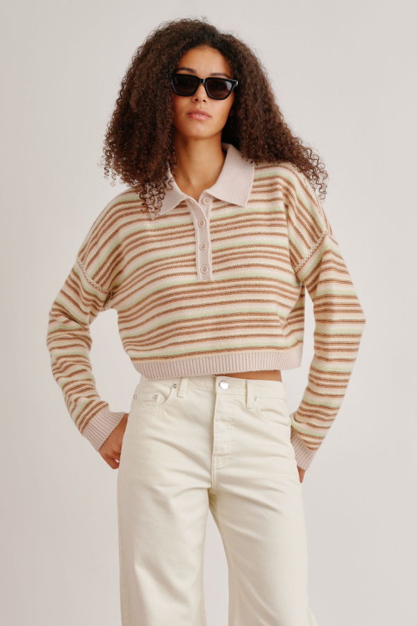 SABLYN Maddie Knit Polo Top - Buttercup Stripe