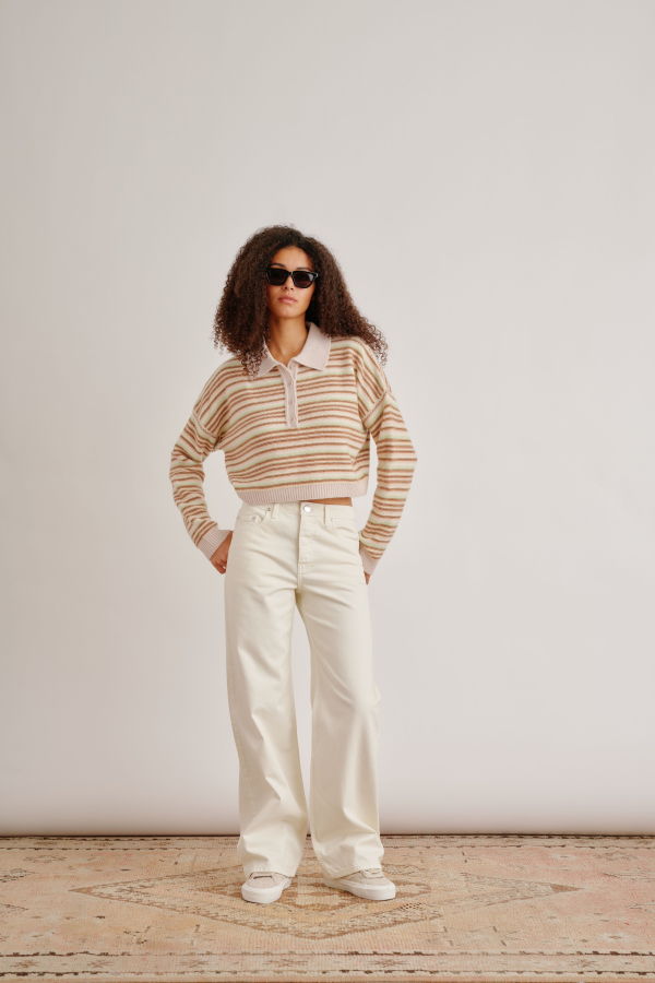 SABLYN Maddie Knit Polo Top - Buttercup Stripe