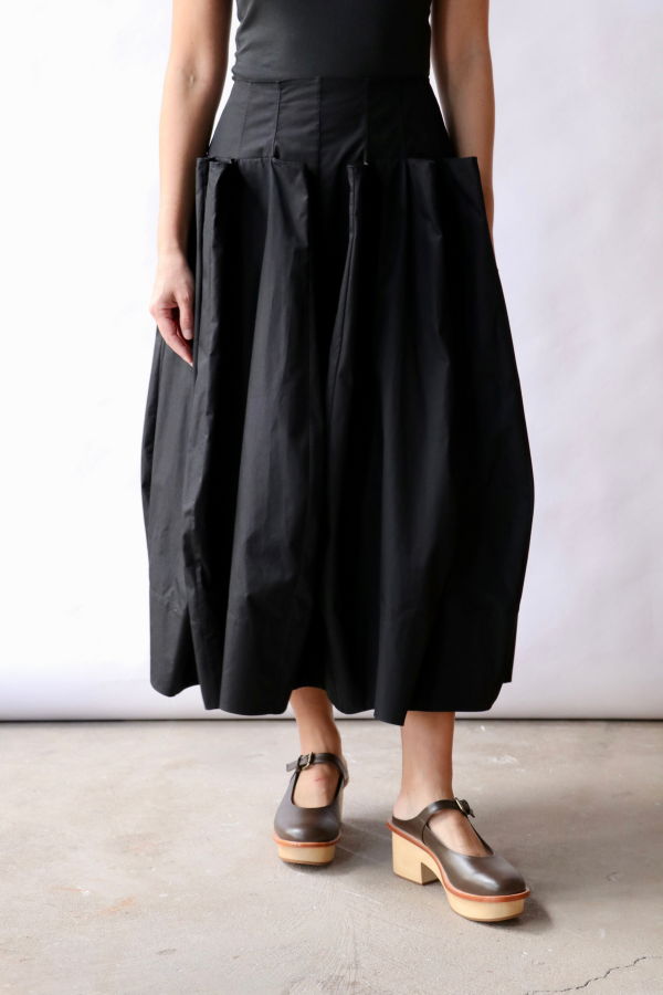 Tibi Compact Eco Poplin Pinched Pleat Full Skirt - Black