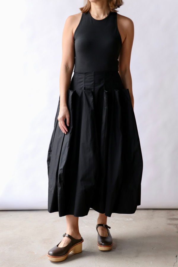 Tibi Compact Eco Poplin Pinched Pleat Full Skirt - Black