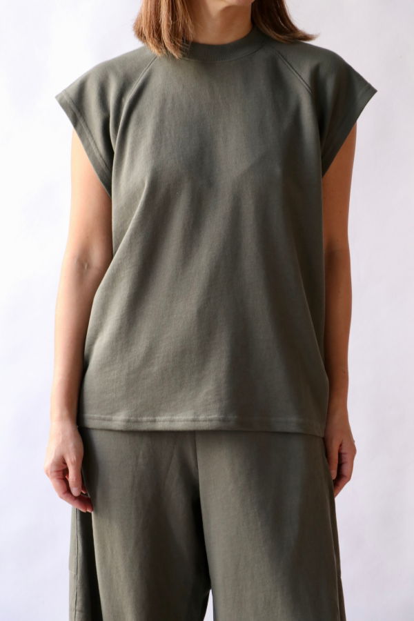 Tibi Light Weight Sweatshirting Sleeveless Easy Top - Olive