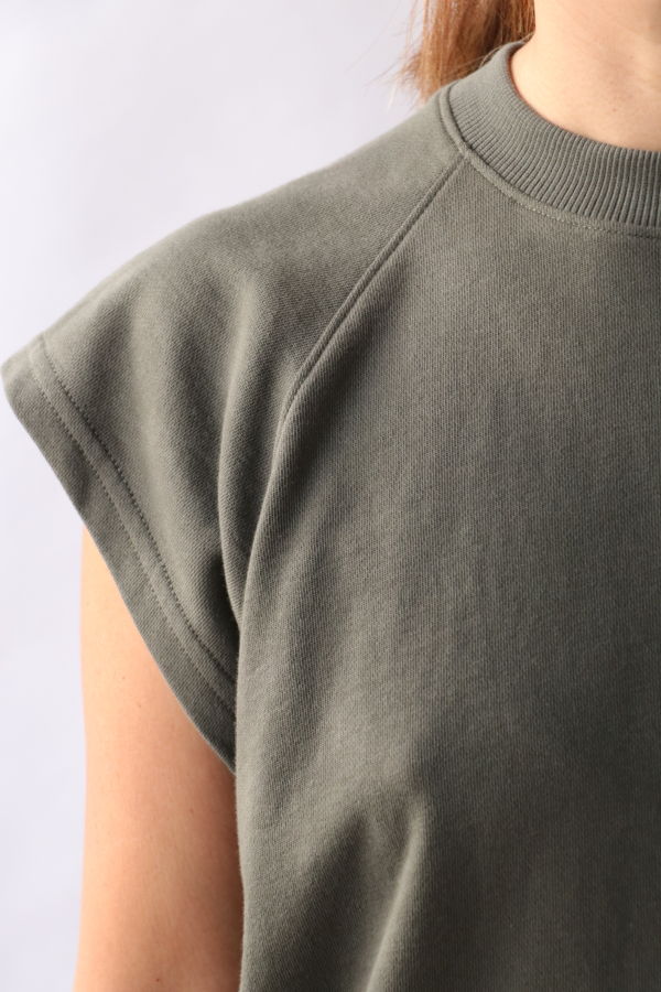 Tibi Light Weight Sweatshirting Sleeveless Easy Top - Olive