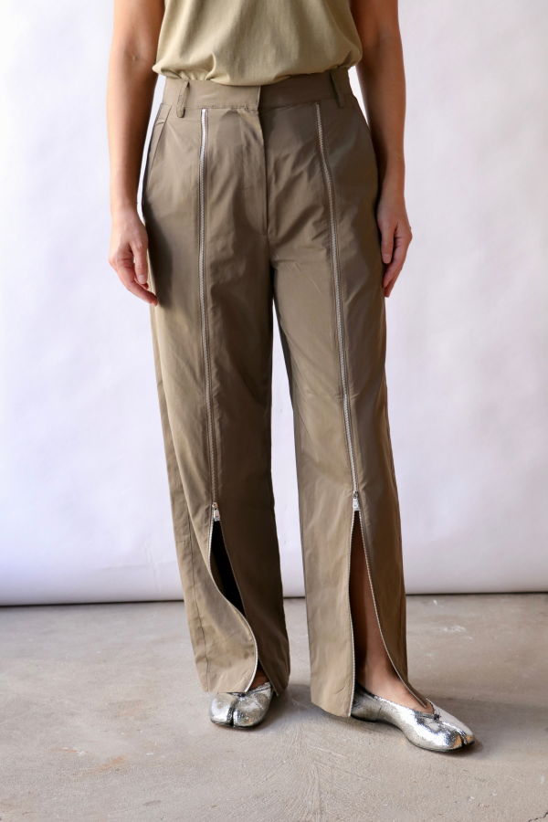 Tibi Nylon Zipper Trousers - Dark Taupe