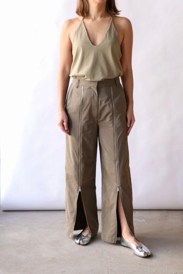 Tibi Nylon Zipper Trousers - Dark Taupe